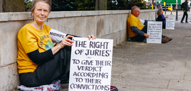 Protesters and banners